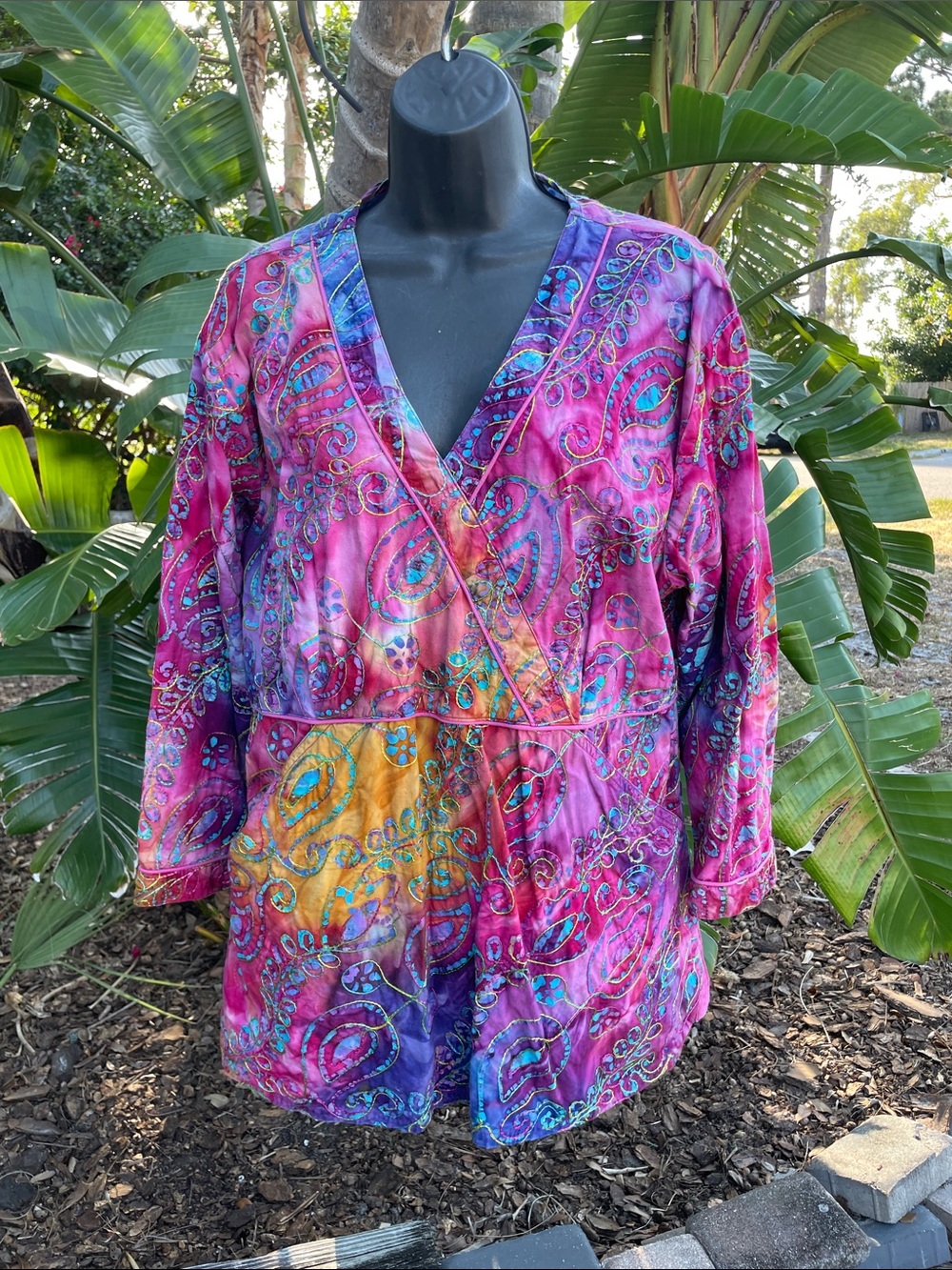 scrubs tie-dye and embroidered boutique top